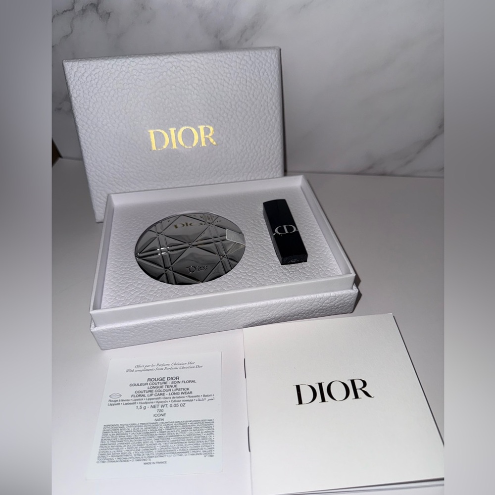 Dior Limited Edition Silver Pocket Mirror with Rouge Dior Shade 720 Icone Satin